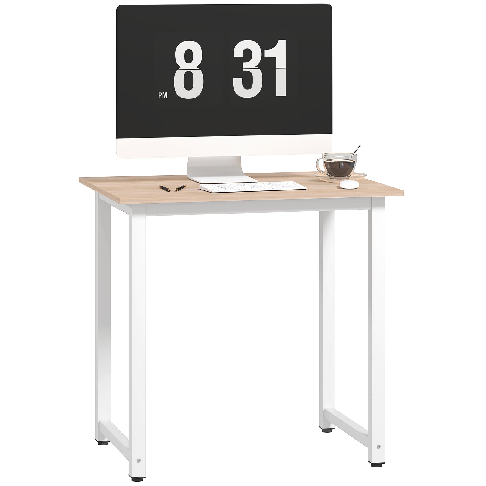Computer Desk, Writing Table, 80 x 60 x 76cm Workstation for Home Office, Study with Metal Frame, Simple Assembly, White