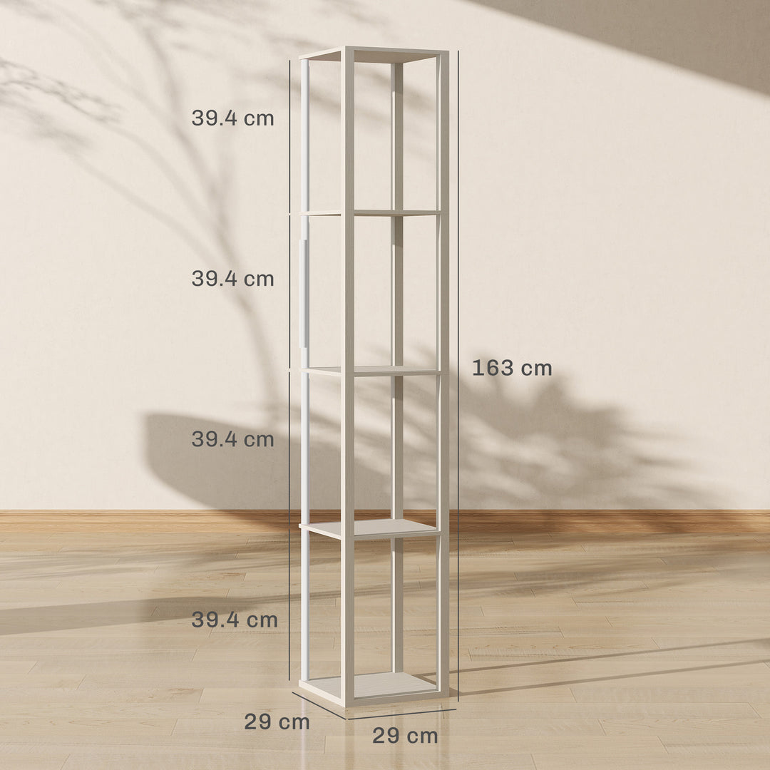 RGB LED Floor Lamp with Shelves, Modern Dimmable Standing Lamp with Remote Control, Adjustable Brightness & Speed for Living Room, Bedroom, Office, Oak