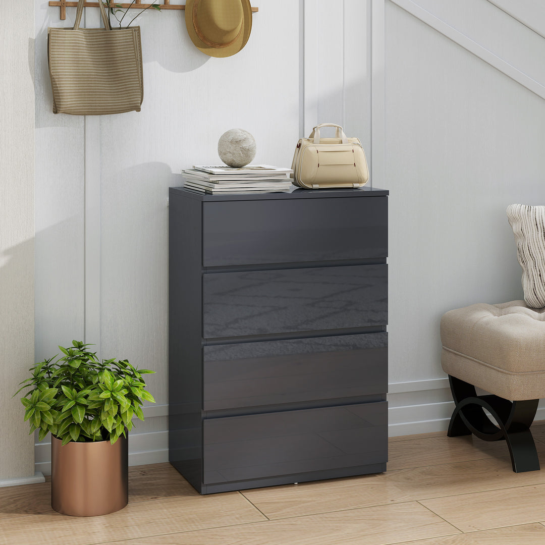 High Gloss Chest of Drawers, 4-Drawer Storage Cabinets, Modern Dresser