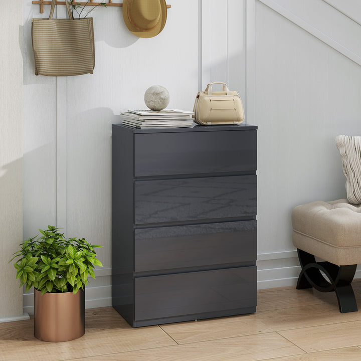 High Gloss Chest of Drawers, 4-Drawer Storage Cabinets, Modern Dresser