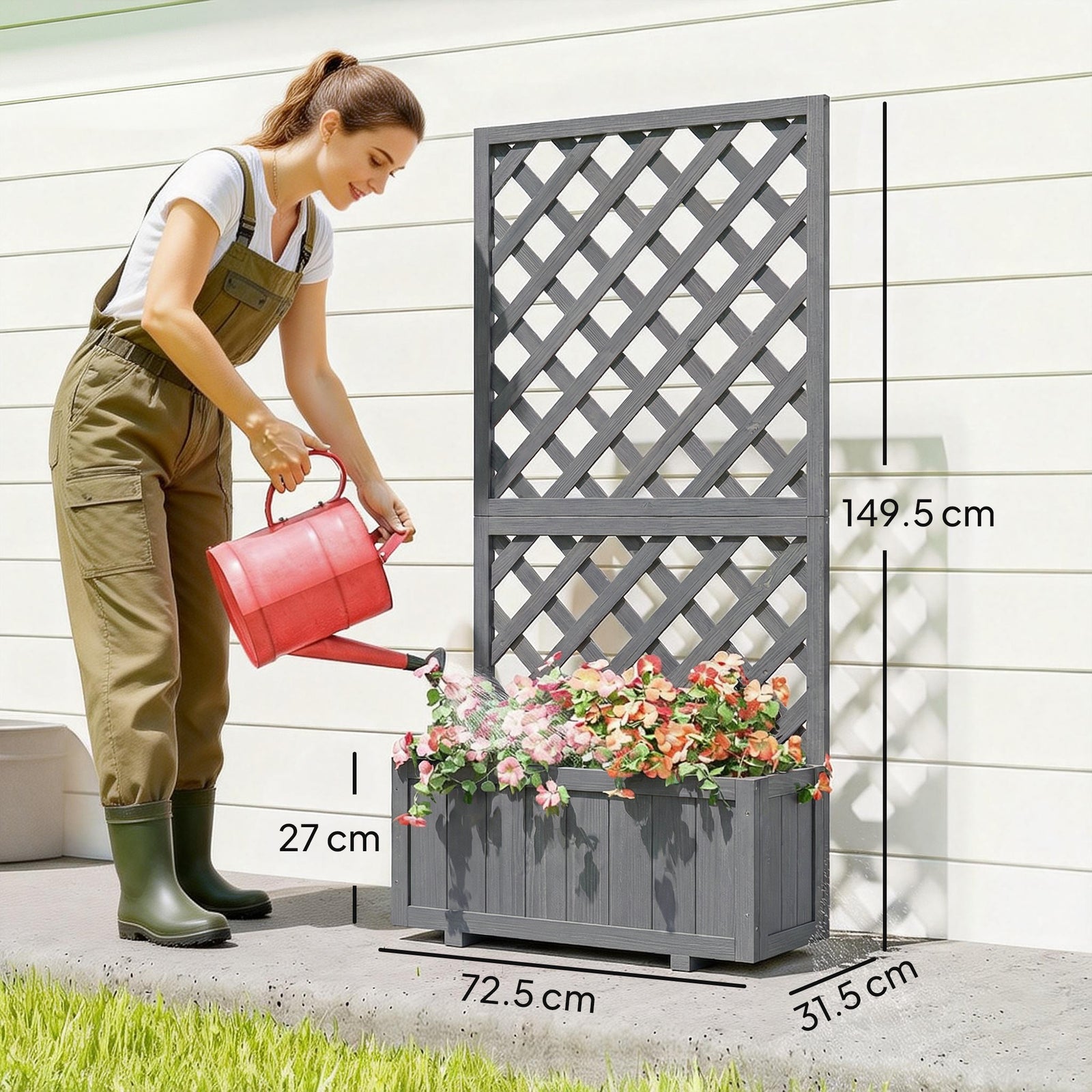 Wood Planter with Trellis for Climbing Plants, Raised Bed, Planter Box