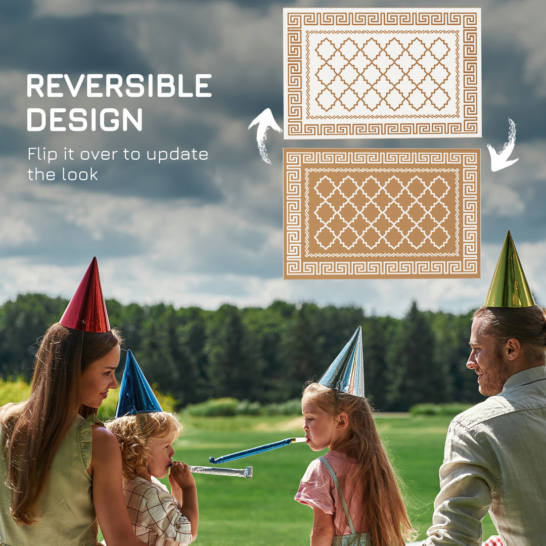 Plastic Straw Reversible RV Outdoor Rug with Carry Bag, 182 x 274cm, Brown and Cream