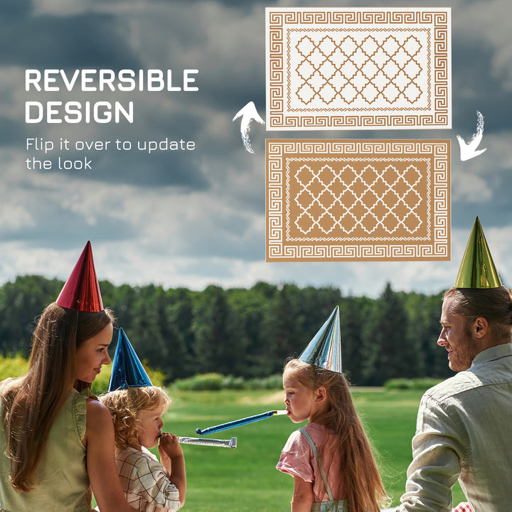 Plastic Straw Reversible RV Outdoor Rug with Carry Bag, 182 x 274cm, Brown and Cream