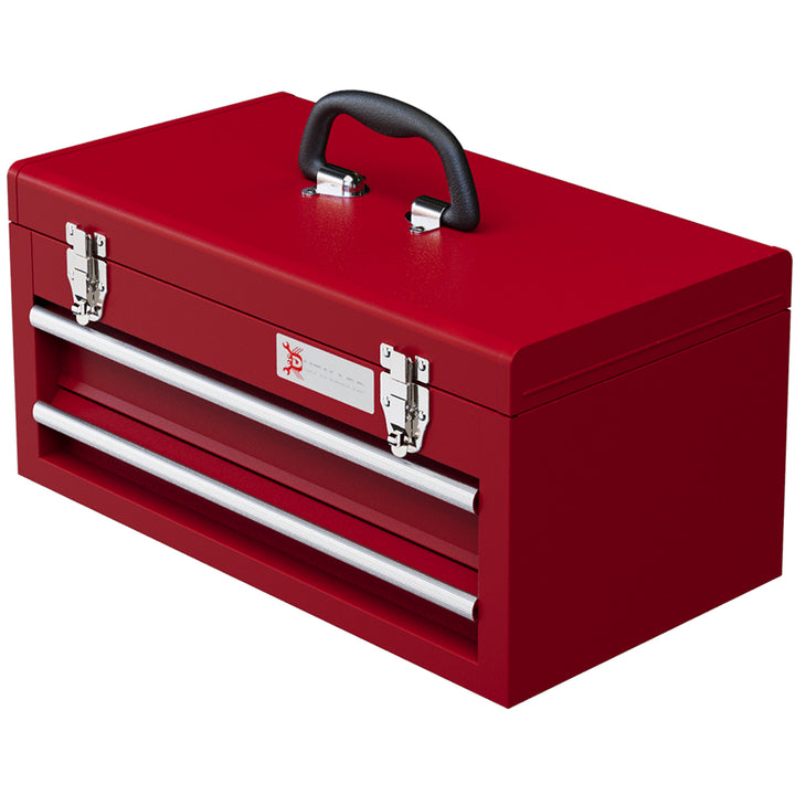 DURHAND Metal Tool Box with Lock, 2 Drawer Chest, Latches, Ball Bearing Runners, Portable, Red | Aosom UK