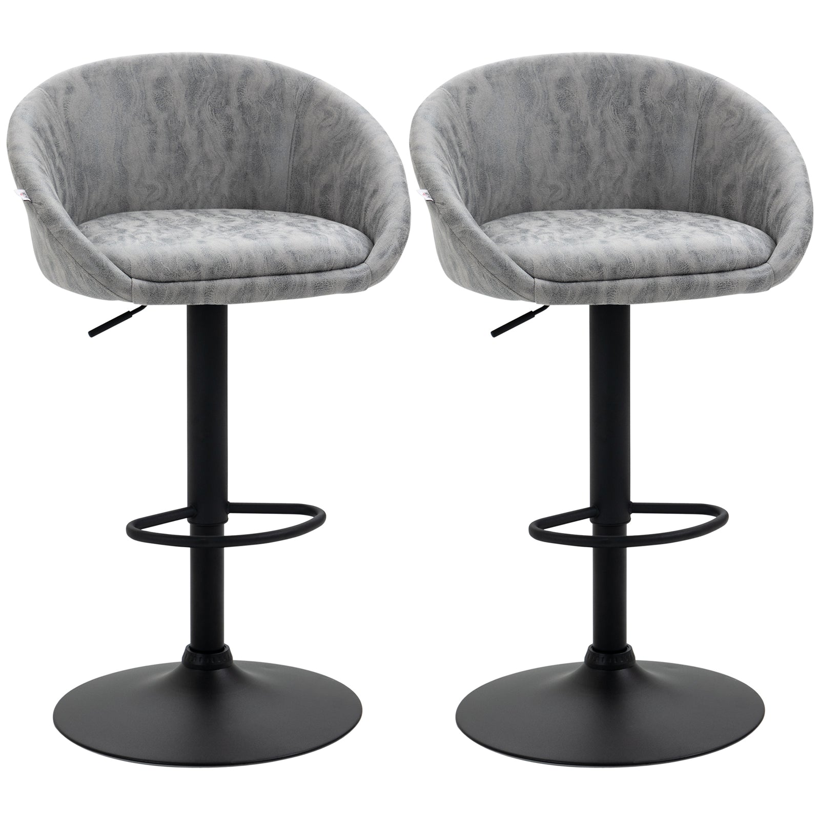 Modern Bar Stools Set of 2, Height Adjustable Swivel Barstools, PU Leather Upholstered Bar Chair with Backrest, Armrests and Footrest for Breakfast Bar, Counter, Kitchen, Light Grey