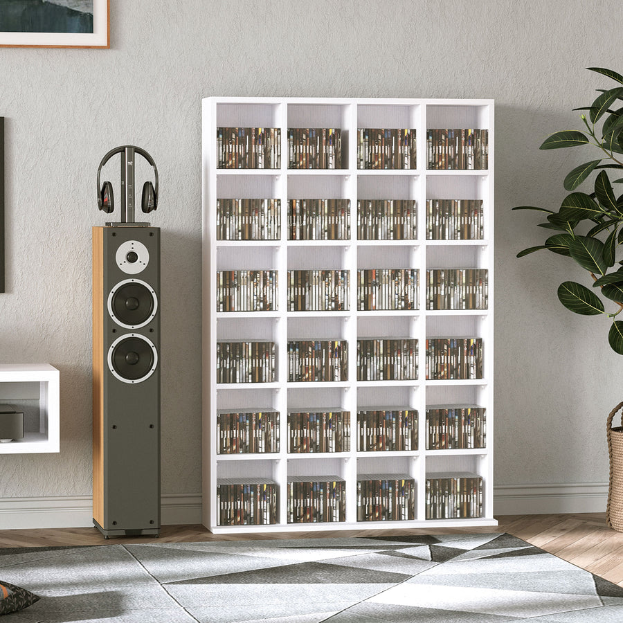 CD Storage Unit with Adjustable Shelves, 89 x 130.5 cm, White