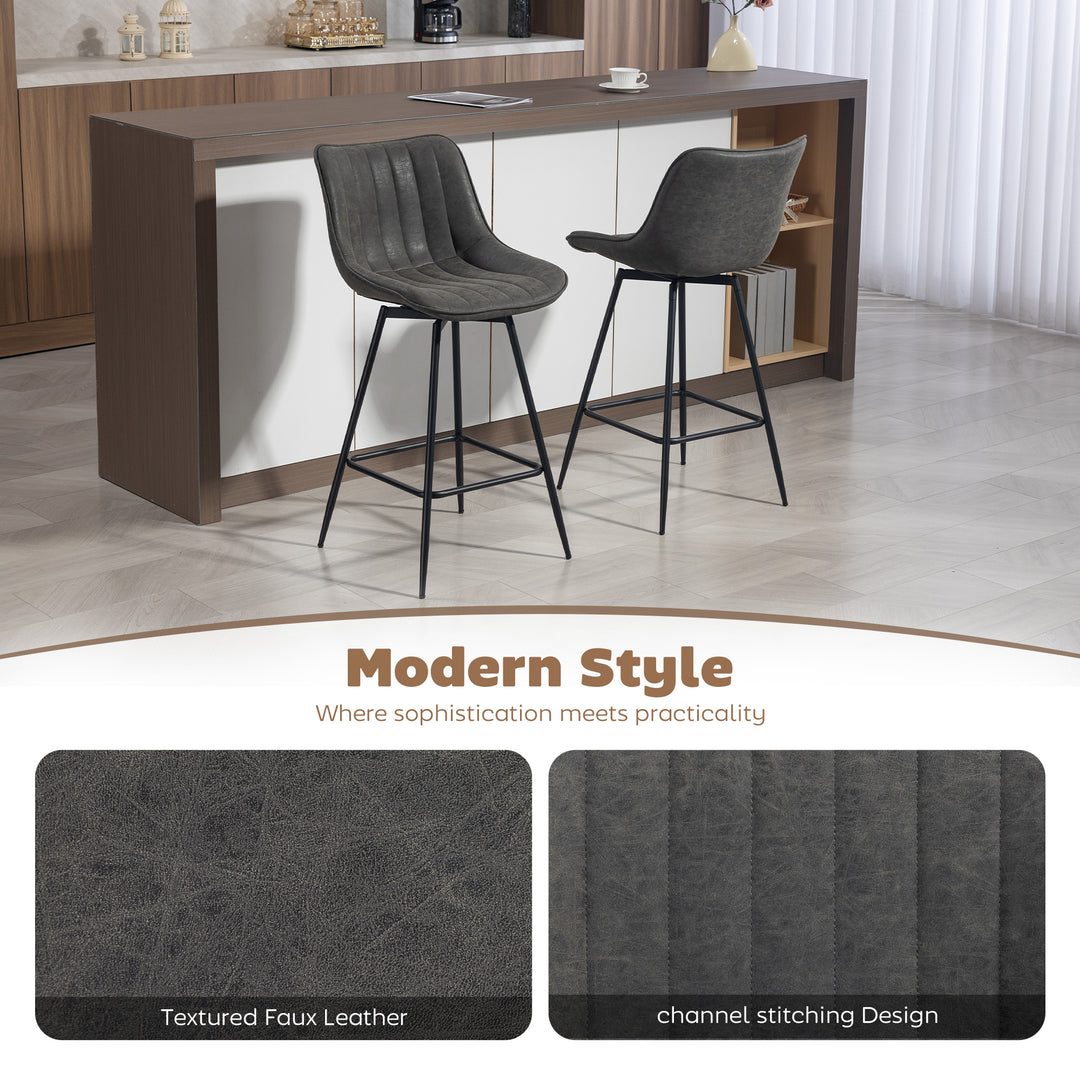 Set of 2 PU Leather Swivel Bar Stools