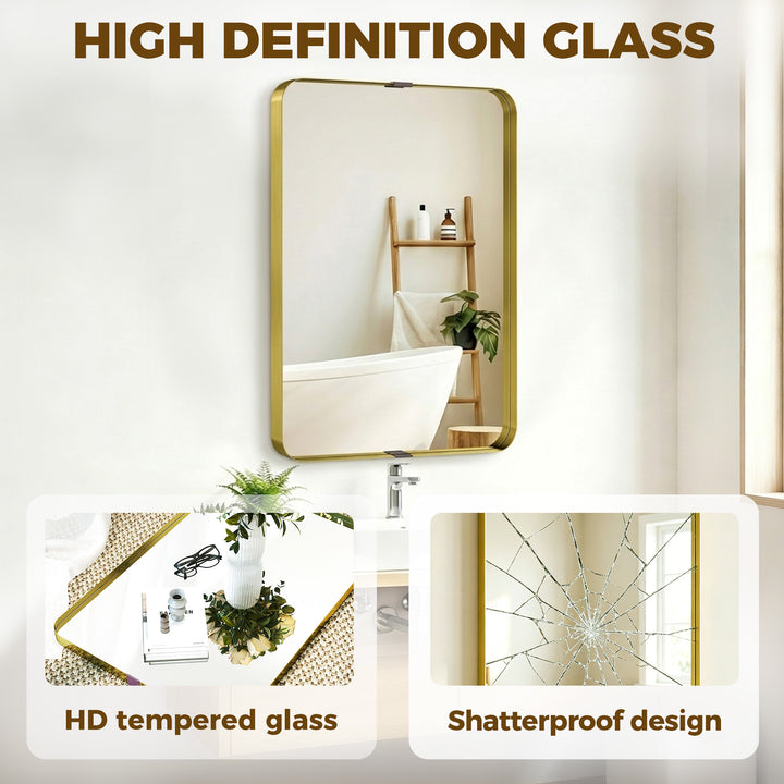 Rectangular Wall Mirror, 90 x 60 cm Wall Mounted Bathroom Mirror w/ Al