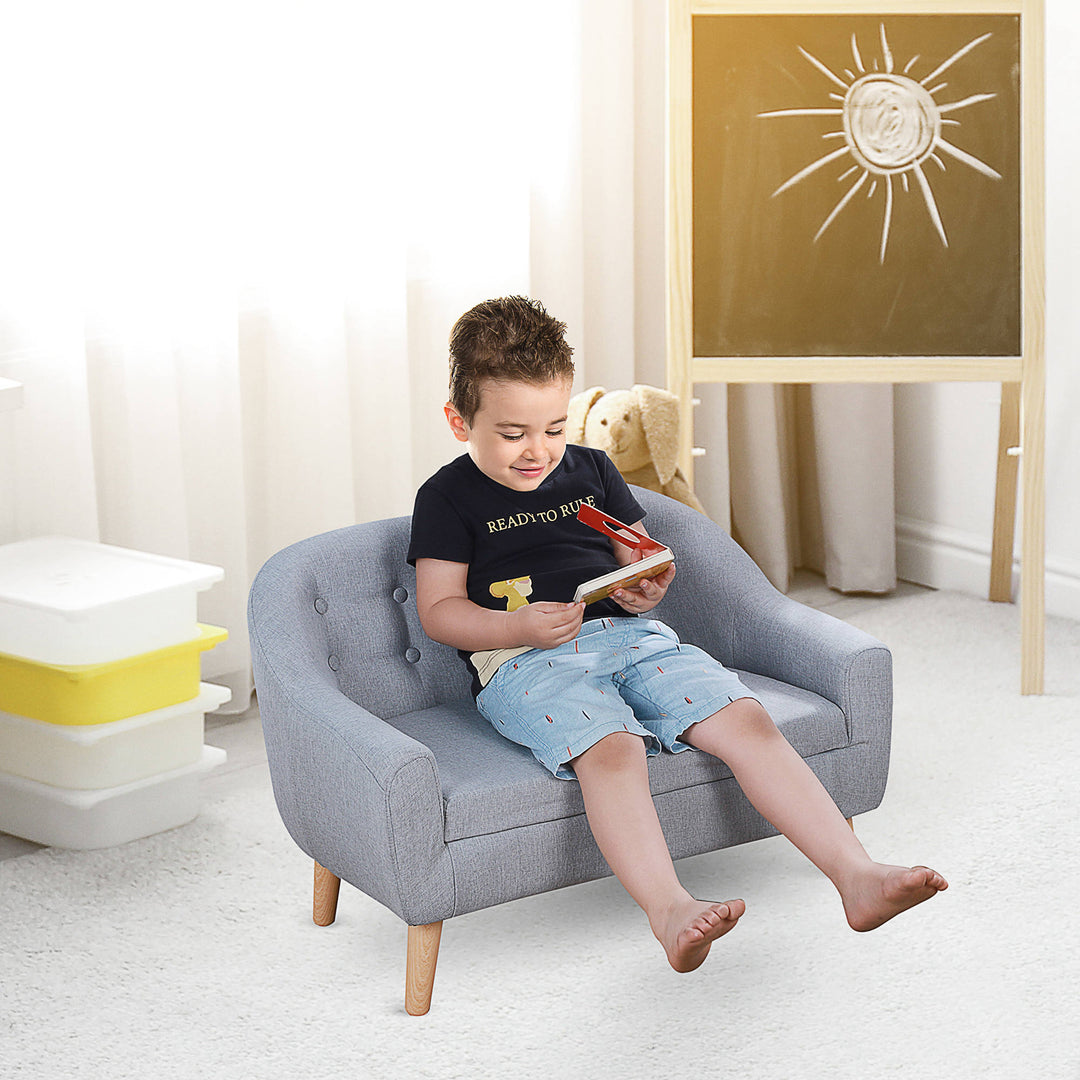 HOMCOM 2 Seater Toddler Chair Kids Mini Sofa Children Armchair Seating Chair Bedroom Playroom Furniture Wood Frame Grey | Aosom UK