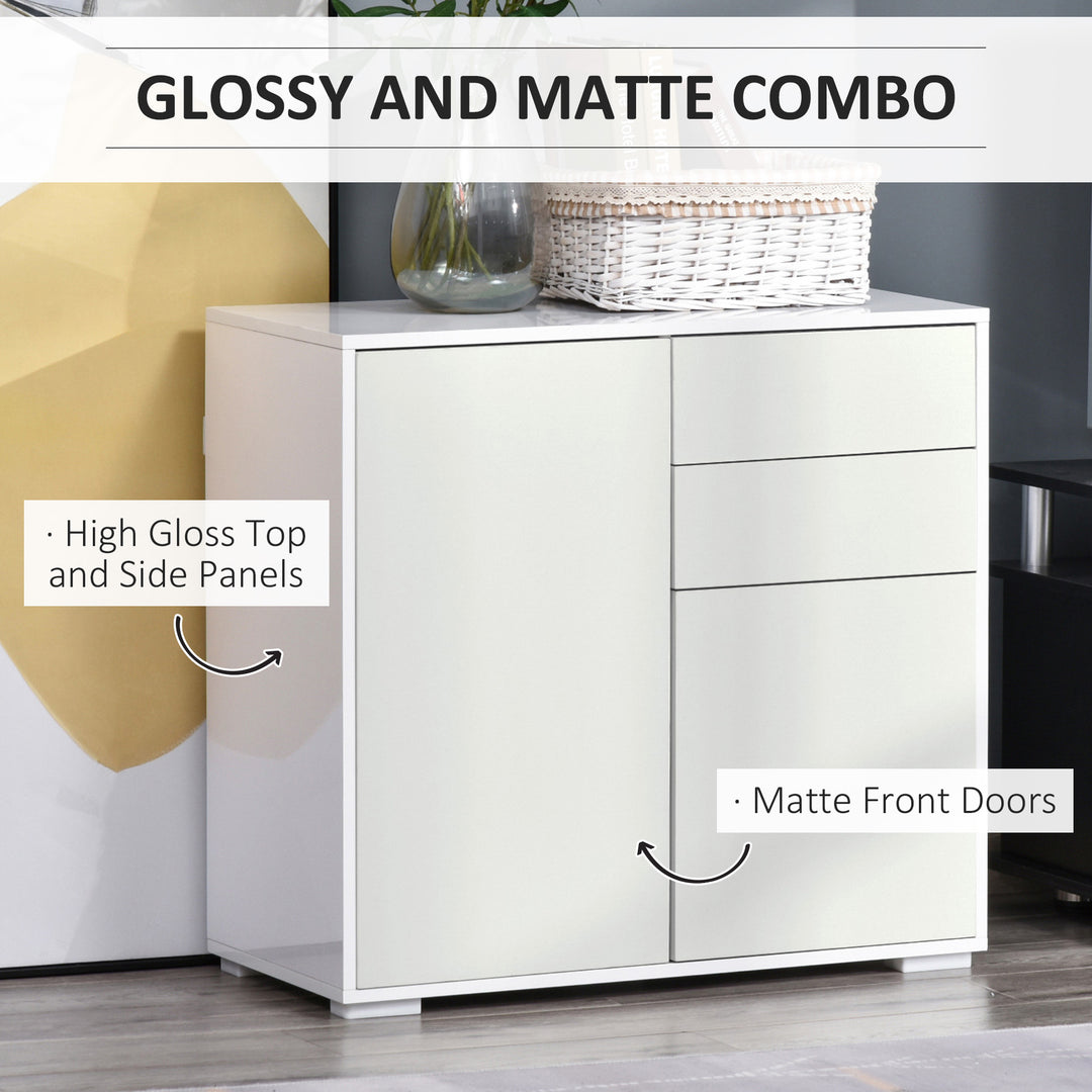 High Gloss Frame Sideboard, Push-Open Design with 2 Drawer for Living Room, Bedroom, 74H x 79W x 36Dcm, White