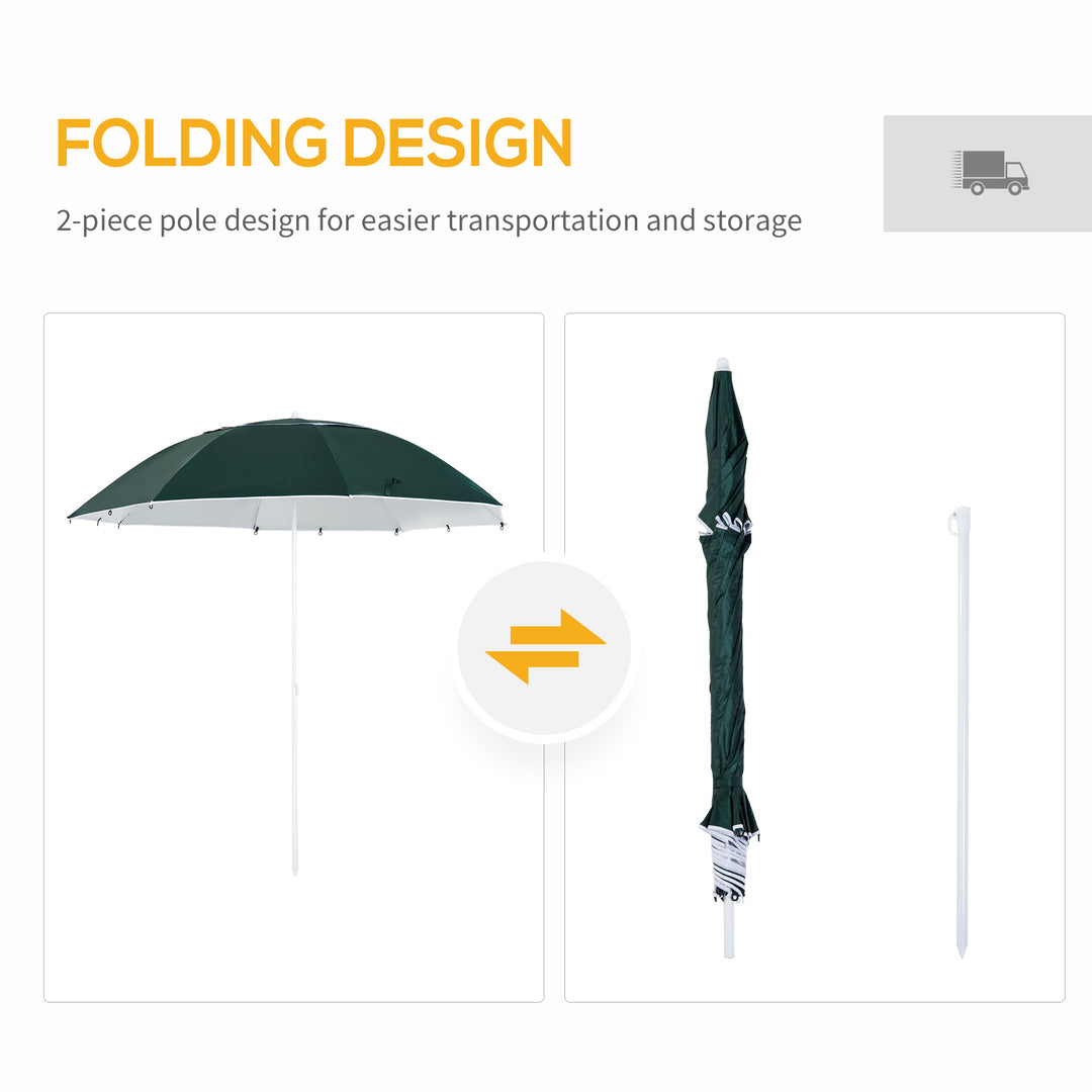 2m UV Protection Fishing Beach Umbrella Brolly Shelter w/ Side Panel Tent Green
