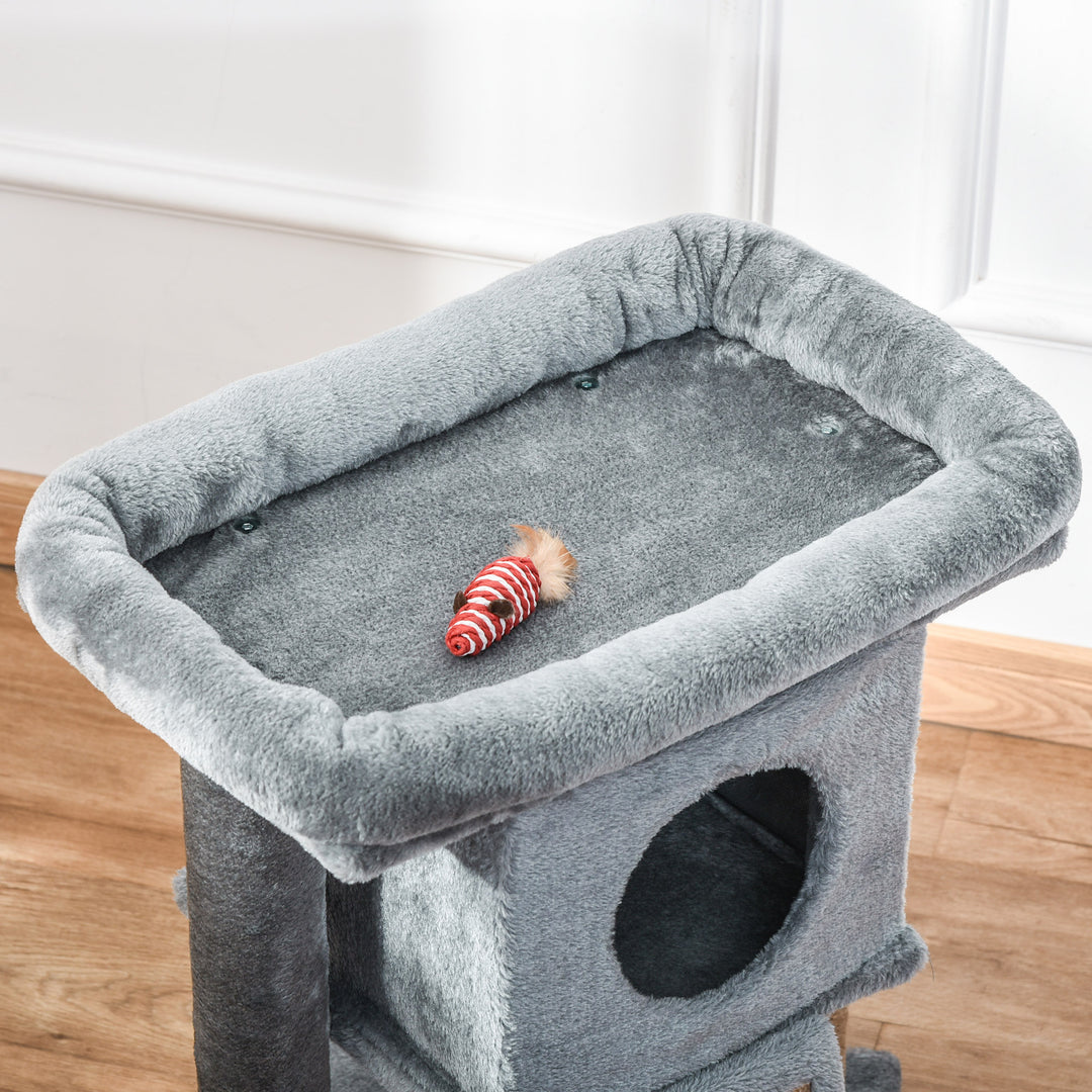 Cat Tree Tower for Indoor Cats Cat Scratching Post Climbing Activity Centre w/Jute Scratching Pad, Toy Ball, Cat House - Grey