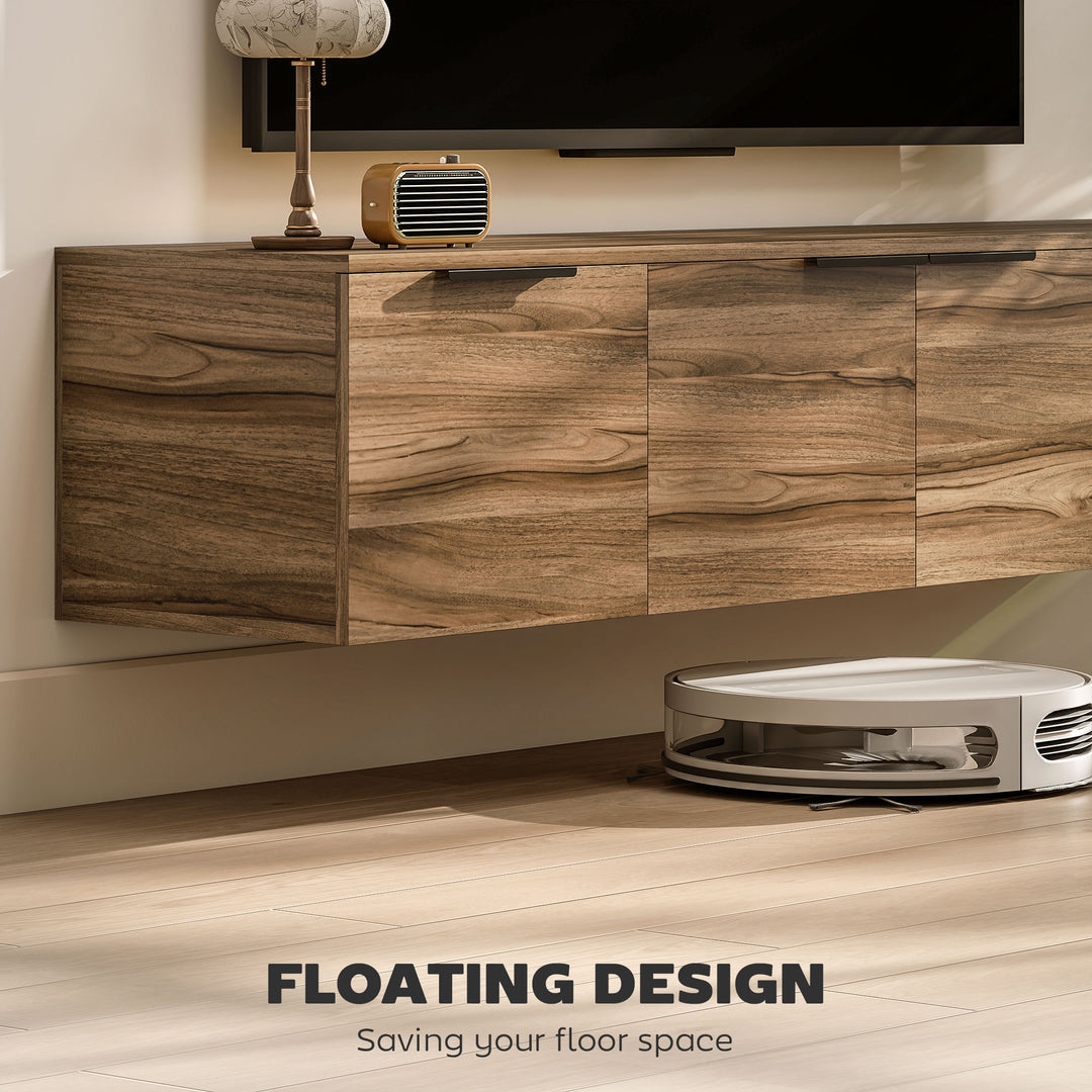 Floating TV Unit, 150 cm Wall Mounted TV Stand Cabinet with Shelves and Doors, Entertainment Media Console for Living Room, Bedroom, Rustic Brown