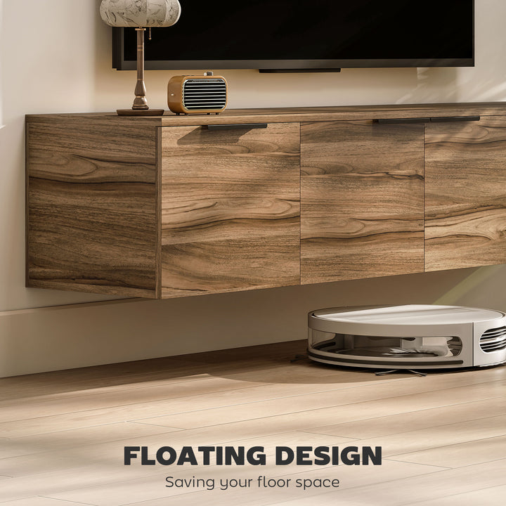 Floating TV Unit, 150 cm Wall Mounted TV Stand Cabinet with Shelves and Doors, Entertainment Media Console for Living Room, Bedroom, Rustic Brown