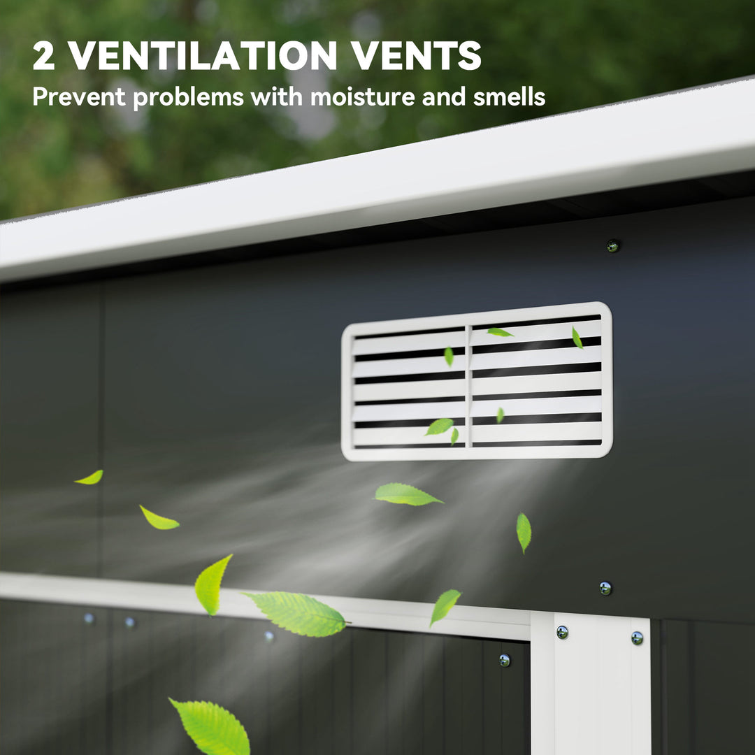 MCL 7 x 4ft Outdoor Storage Shed with Foundation Kit, Lean to Metal Garden Shed for Log, Rubbish Bin, Tool, Lawnmower, Bike, Patio and Lawn Use, Black