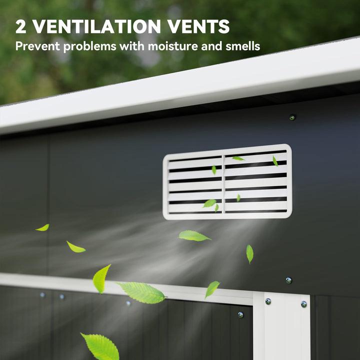 MCL 7 x 4ft Outdoor Storage Shed with Foundation Kit, Lean to Metal Garden Shed for Log, Rubbish Bin, Tool, Lawnmower, Bike, Patio and Lawn Use, Black