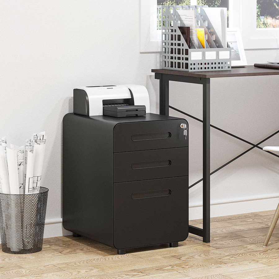Lockable File Cabinet with 3 Drawers, Vertical Office Drawer for A4, Letter, Legal Size, Anti-tilt Design, Pre-Assembled Body, Black