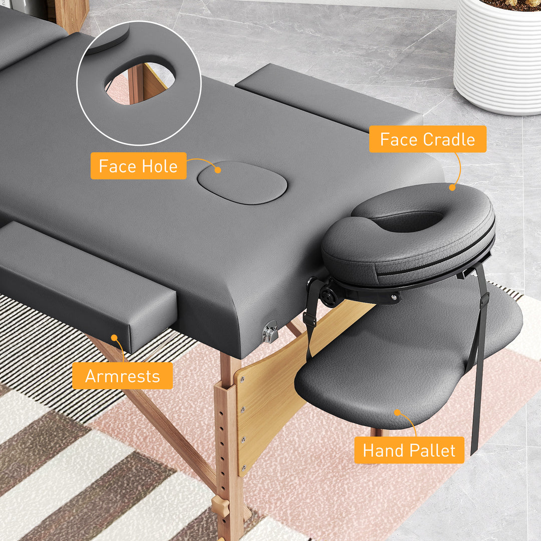 Foldable Massage Table with Beech Wood Legs - Grey