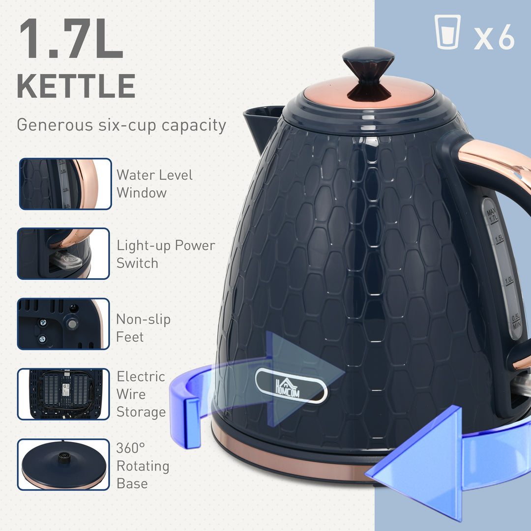 Kettle and Toaster Set, 1.7L 3000W Fast Boil Jug Kettle with Auto Shut Off, 4 Slice Toaster with 7 Level Browning Controls & Crumb Tray, UK Otter Thermostat, Blue