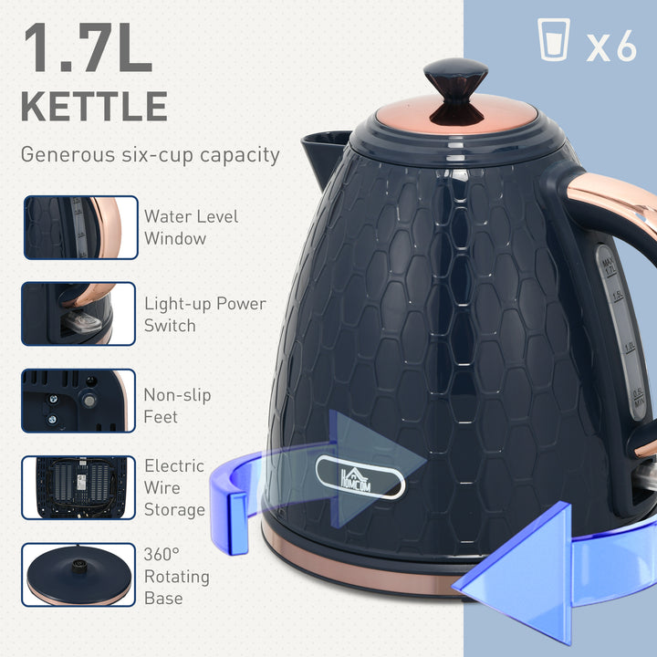 Kettle and Toaster Set, 1.7L 3000W Fast Boil Jug Kettle with Auto Shut Off, 4 Slice Toaster with 7 Level Browning Controls & Crumb Tray, UK Otter Thermostat, Blue