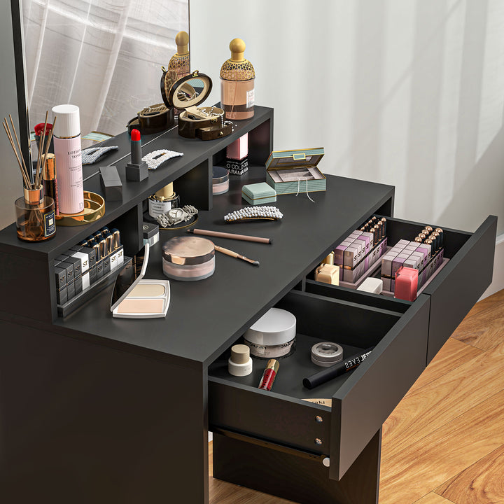 Multi-Storage Dressing Table, with Mirror - Black