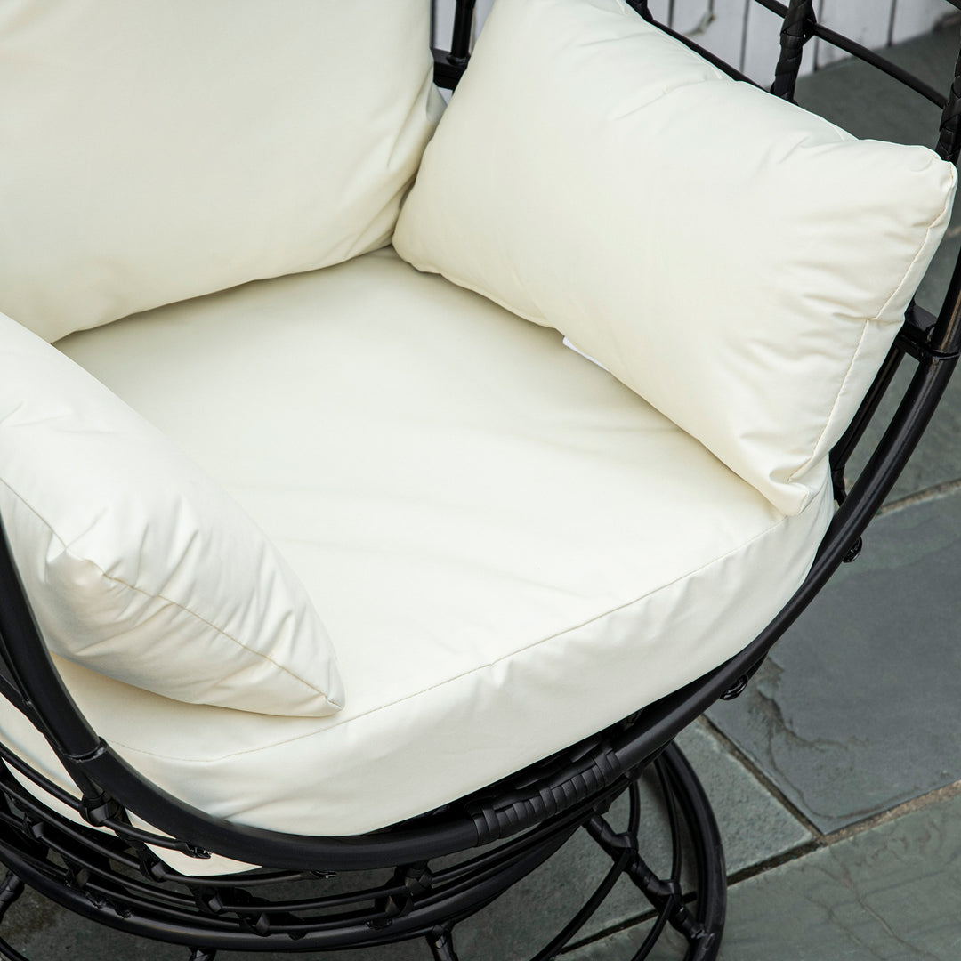 360° Swivel Egg Chair, Garden Rattan Swivel Chair with Thickened Cushion and Pillow, 150 KG Capacity for Indoor Outdoor, Balcony, Patio, Black