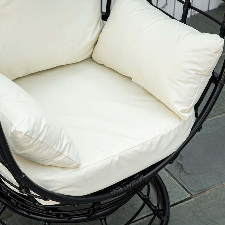360° Swivel Egg Chair, Garden Rattan Swivel Chair with Thickened Cushion and Pillow, 150 KG Capacity for Indoor Outdoor, Balcony, Patio, Black