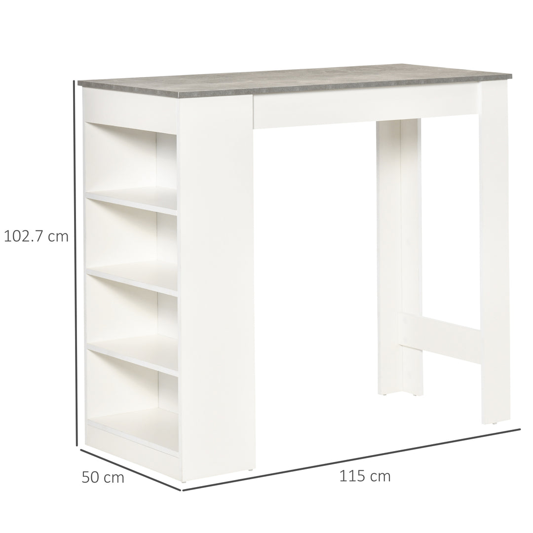 Bar Table, Dining Table with 4-Tier Storage Shelf for Breakfast Bar, Kitchen, Dining Room, Living Room, Grey