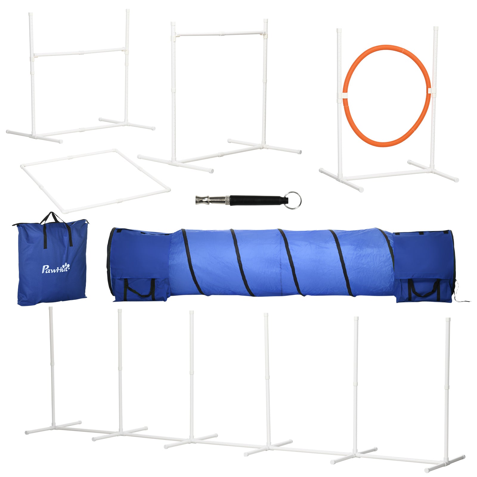 Six-Piece Dog Agility Equipment Set, with Carry Bag - Multicoloured