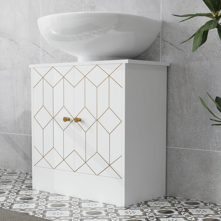 Under Sink Bathroom Cabinet, Under Sink Cabinet with Adjustable Shelf and Open Compartment for Basin with or without Pedestal, 60 x 30 x 60cm, White