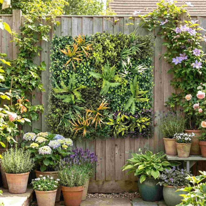 Grass Wall Panels, 100 x 100 cm Artificial Grass Wall Decor with Tie C