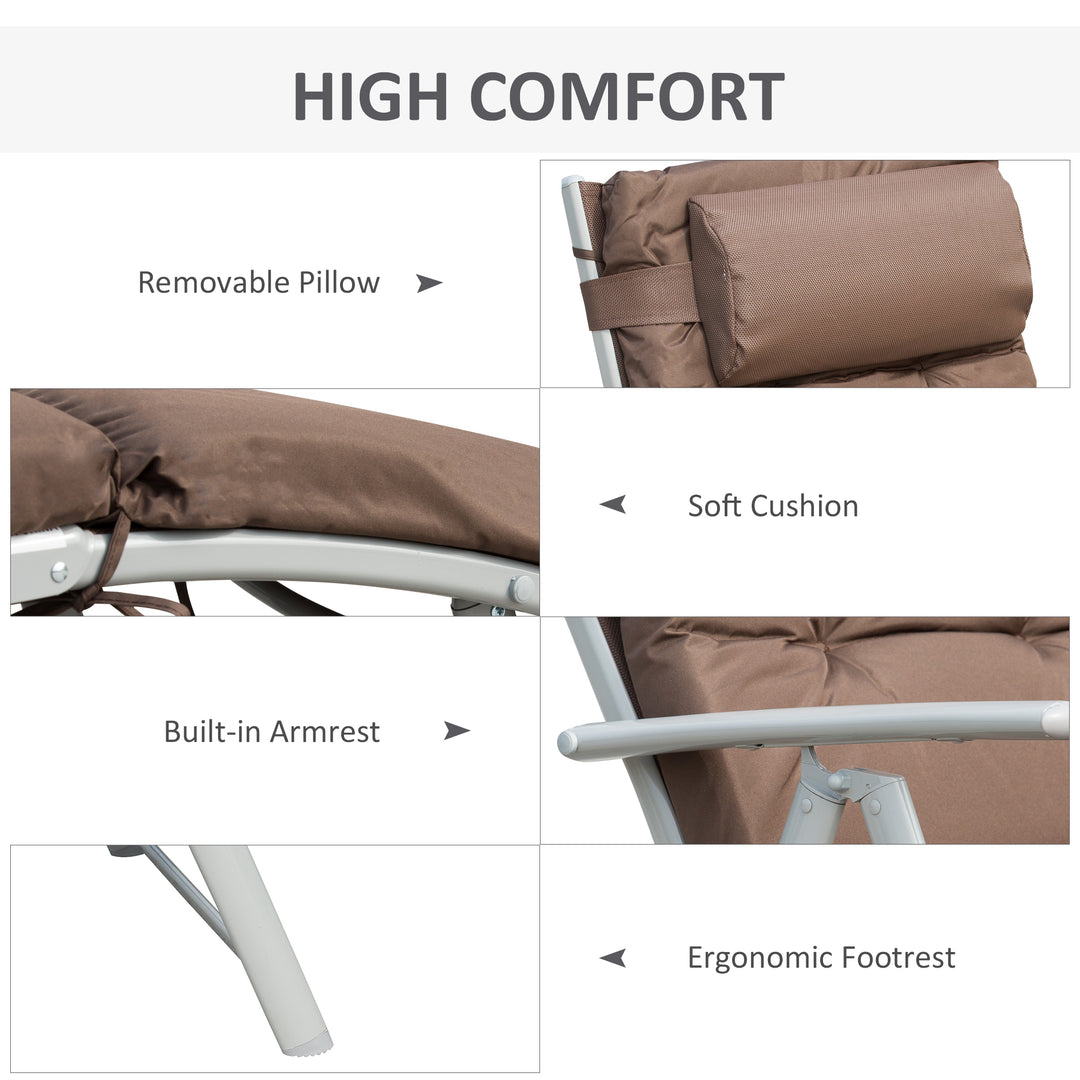 Sun Lounger Steel Frame Outdoor Folding Chaise Texteline Lounge Chair Recliner with Headrest & 7 Levels Adjustable Backrest, Brown