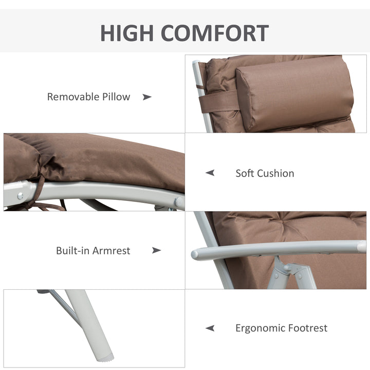 Sun Lounger Steel Frame Outdoor Folding Chaise Texteline Lounge Chair Recliner with Headrest & 7 Levels Adjustable Backrest, Brown
