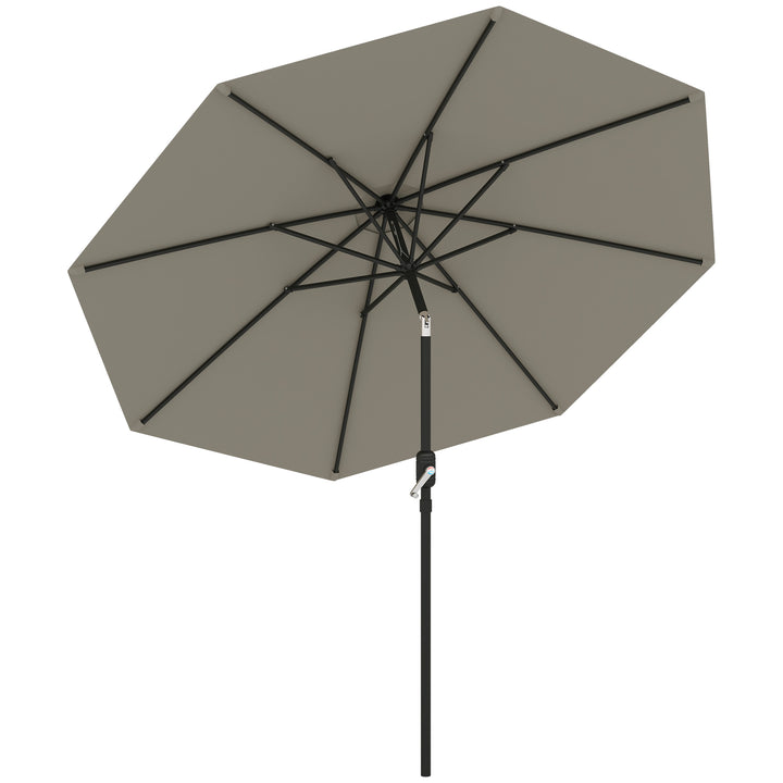 2.6M Garden Parasol Umbrella with Tilt and Crank, Outdoor Sun Parasol Sunshade Shelter with Aluminium Frame, Light Grey