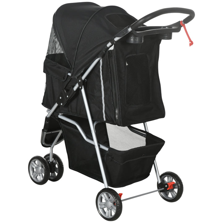 Dog Stroller, 3 Wheels Foldable Cat Dog Pram with Cup Holder, Storage Basket, Pet Stroller for Small Miniature Dogs, Black