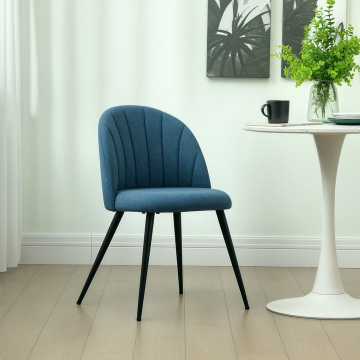 Dining Chairs Set of 2, Modern Upholstered Kitchen Chairs with Metal Legs, Shell Backrest and Padded Seat for Dining Room, Bedroom, Living Room, Vanity, Blue