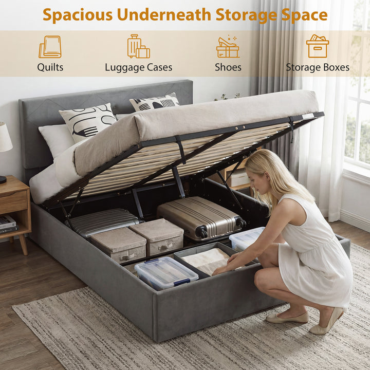 King Size Bed Frame Gas End Lift Under Bed Storage Upholstered Platfor