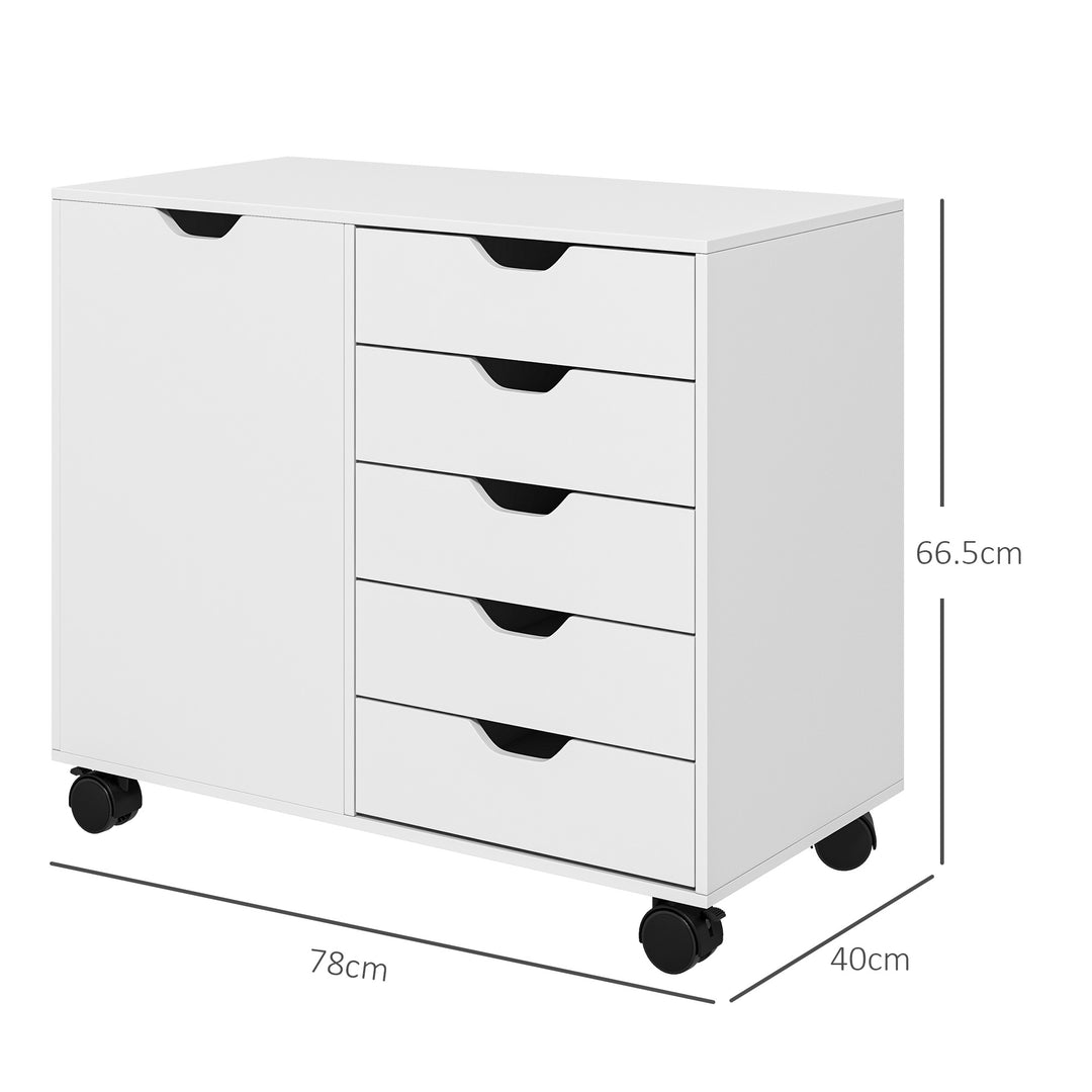 HOMCOM Mobile Filing Cabinet with 5 Drawers, Door and Adjustable Shelf, Rolling File Cabinet, Printer Table for Study