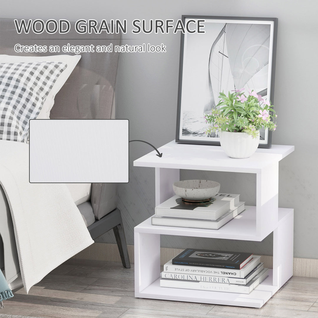 MCL Side Table, Square Coffee Table, Modern End Table with 2 Tier Storage Shelves for Living Room, Bedroom, White
