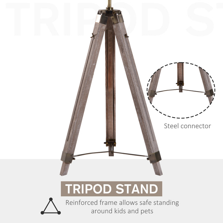 Industrial Tripod Floor Lamp, Nautical Searchlight with Adjustable Height, Wood Legs, E14 Lamp Base for Living Room, Bedroom, Grey and Bronze