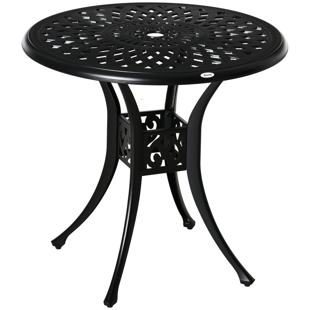 MCL 78 cm Round Garden Dining Table with Parasol Hole Antique Cast Aluminium Outdoor Table Only, Black