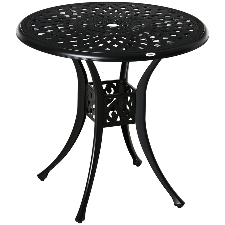 MCL 78 cm Round Garden Dining Table with Parasol Hole Antique Cast Aluminium Outdoor Table Only, Black