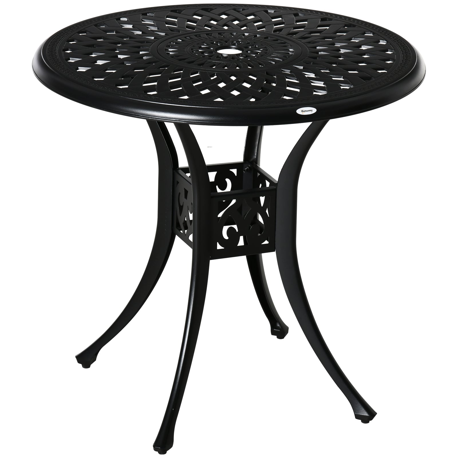 78 cm Round Garden Dining Table with Parasol Hole Antique Cast Aluminium Outdoor Table Only, Black