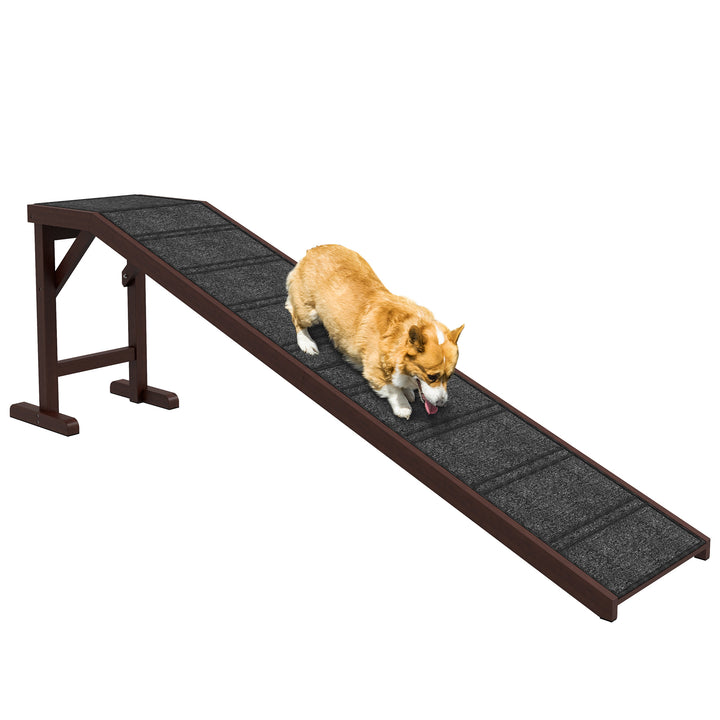 PawHut Pet Ramp for Dogs Non-slip Carpet Top Platform Pine Wood 188 x 40.5 x 63.5, Brown, Grey | Aosom UK