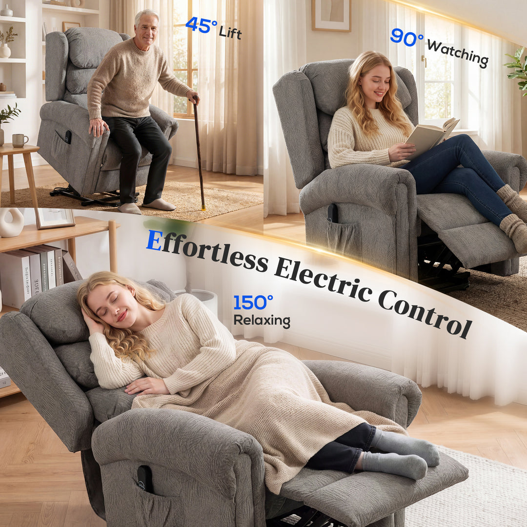 Velvet-Feel Electric Riser Recliner Chair, Power Lift Recliner Chair f