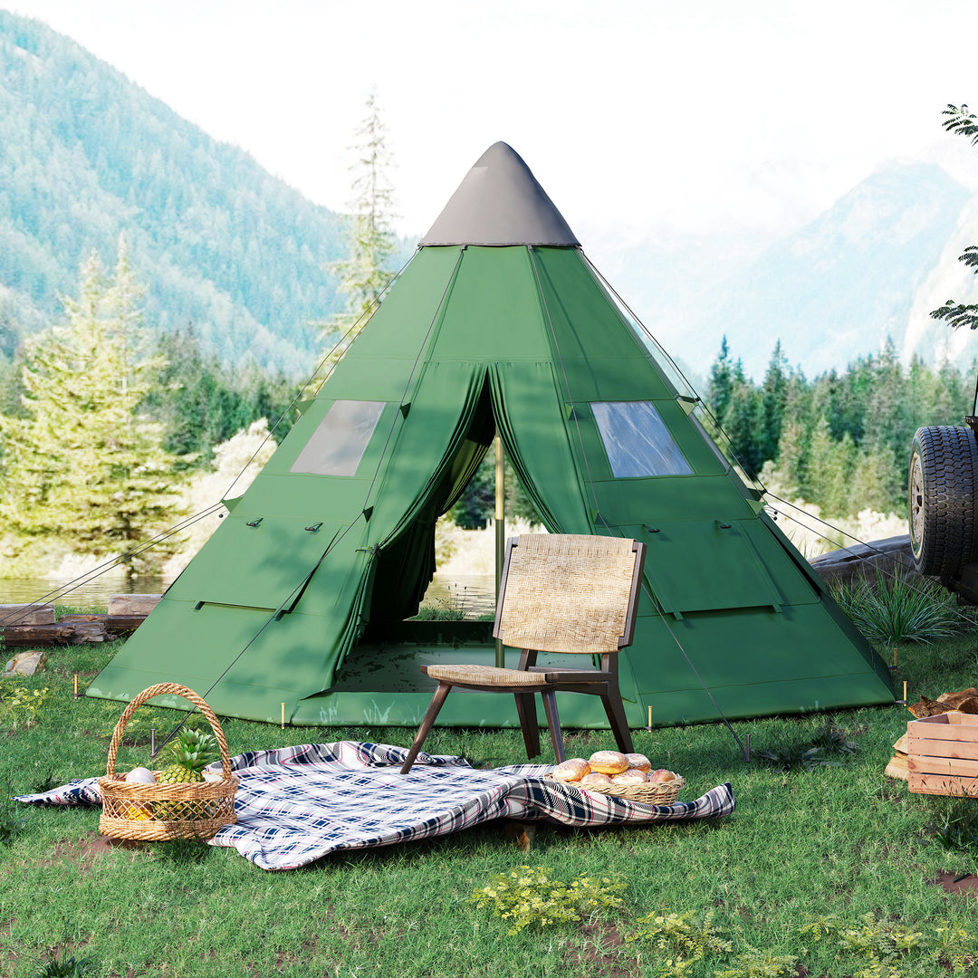 6 Men Tipi Tent with Carry Bag - Green