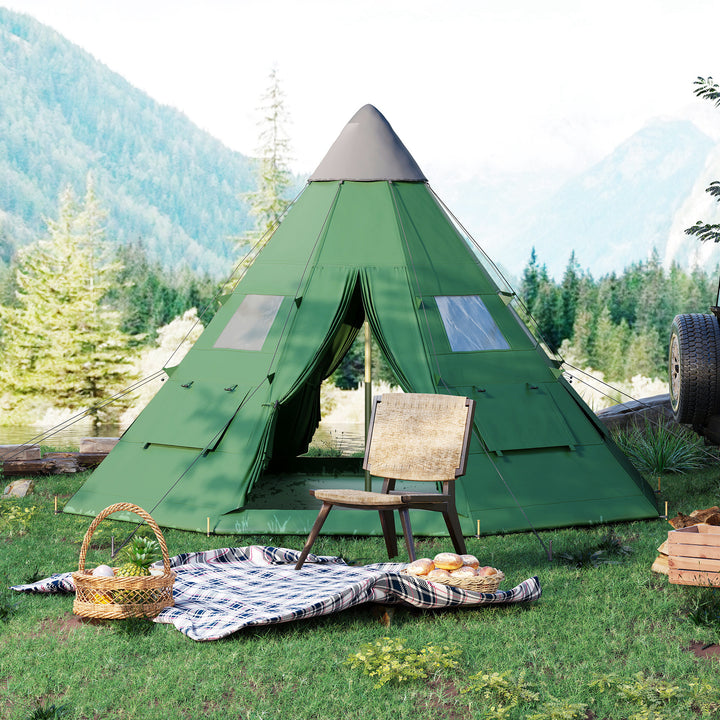 6 Men Tipi Tent with Carry Bag - Green