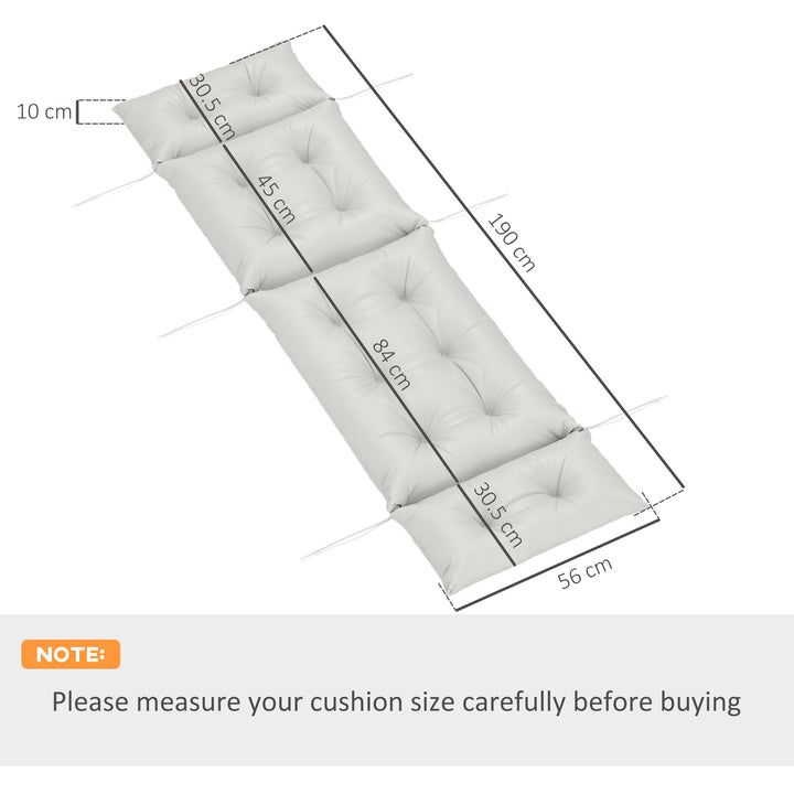 Sun Lounger Cushions Only, 190x56x10cm Garden Lounge Chair Cushions, UPF20+ 220gsm Fabric, Thick Sunbed Replacement Pads with 6 Ties, Light Grey
