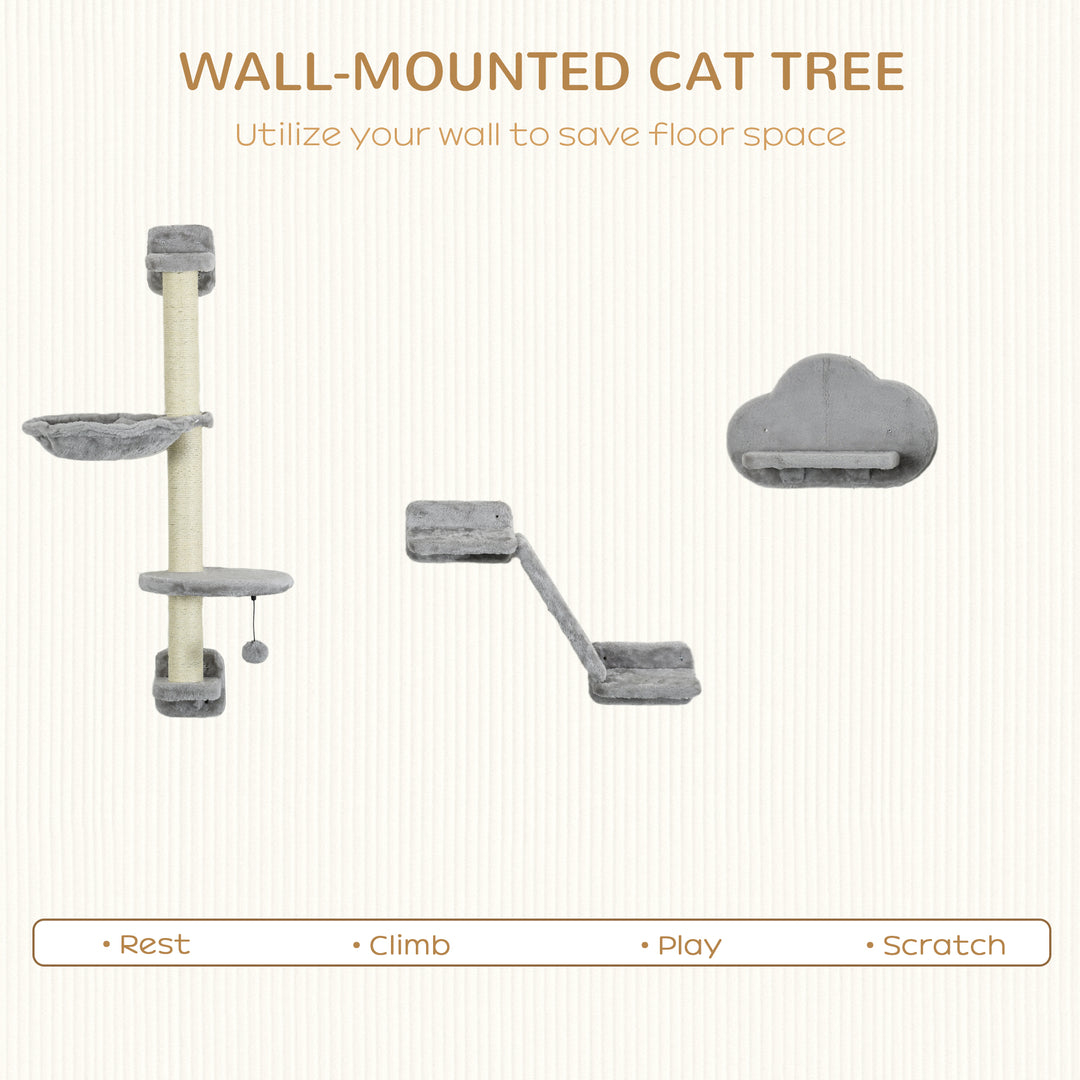 PawHut Cat Shelves Fit Cat Up to 5kg, 3-Piece Set with Hammock, Jumping Platform, Ladder, Scratching Post, Safe for Cats to Play, Grey | Aosom UK