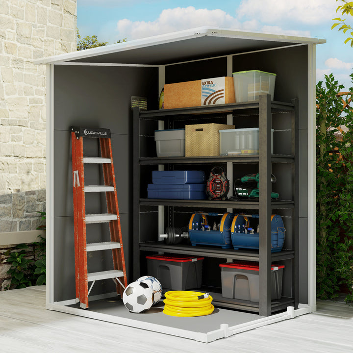 4'x5' Garden Storage Shed, Lean to Shed, Lockable Garden Shed with Window, Vent and Plastic Roof, Grey